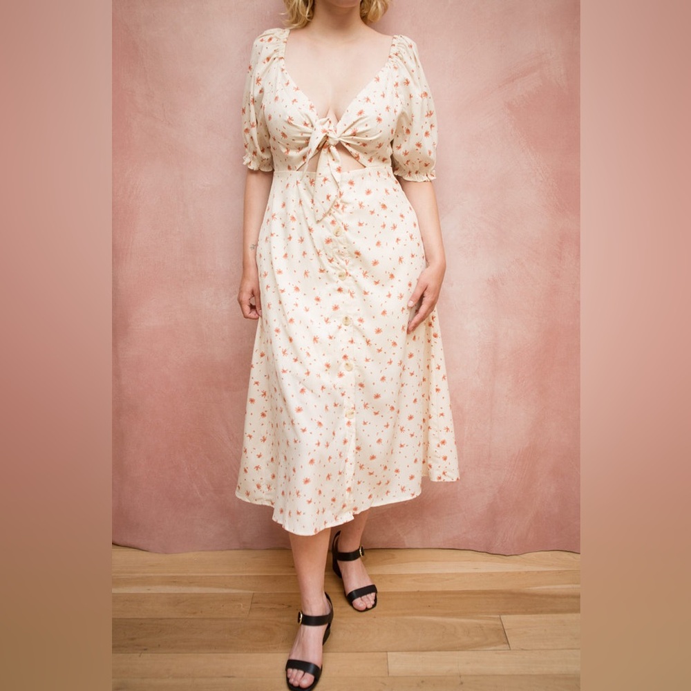 Floral Cream Midi Dress